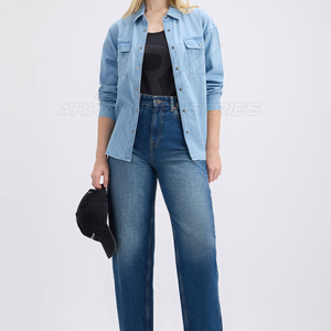 Camisa de Mezclilla de Manga Corta para Mujer, Cuello Alto, 100% Algodón Orgánico, Corte Ajustado, Ideal para Oficina, Estilo Casual de Verano - Product Image 4