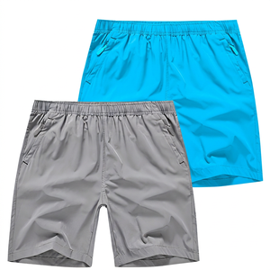 Shorts de bain pour homme à séchage rapide, taille élastique, couleur unie, décontractés, style Bermuda mi-long avec poches, gris et noir - Product Image 5