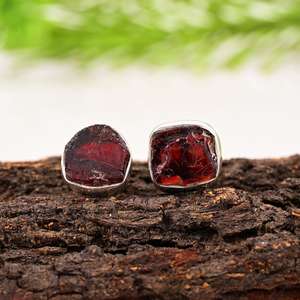 Sterling Silver <b>Garnet</b> <b>Earrings</b> Minimalist Red Gemstone Stud <b>Earrings</b> Gift For Her - Product Image 6