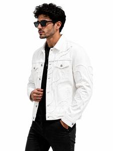 Veste en jean blanche OEM ODM |   Veste en jean streetwear personnalisée pour hommes |   Fabricant de vêtements - Product Image 4