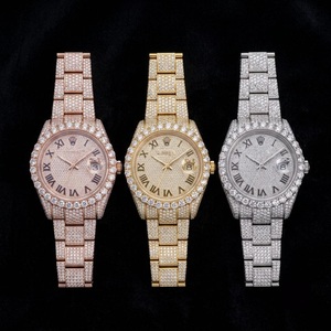 Unisex Luxury Lab Diamond ETA <b>Automatic</b> Watch Stainless Steel Case Analog <b>Chronograph</b> 25mm Gold Tone Mineral Water Resistant - Product Image 1