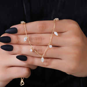 จี้ทองคำ 14K ทรงมาร์คีส์ประดับโมอิสซาไนต์สำหรับผู้หญิง หรูหรา น้ำหนักรวม 1.95 กะรัต น้ำหนัก 3.99 กรัม เครื่องประดับชั้นดี ของขวัญ - Product Image 1