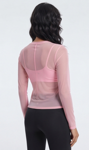 <b>Women's</b> Sheer <b>Mesh</b> <b>Top</b> Crew-Neck Long Sleeve Slim Fit Sporty Sheer T-Shirt Breathable Knitted Summer Quick Dry Sheer <b>Mesh</b> Tee - Product Image 4