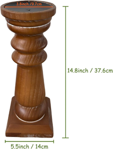 Porte-bougies en bois de 14 pouces de haut, style vintage, brun, supports décoratifs pour bougies hautes - Product Image 2
