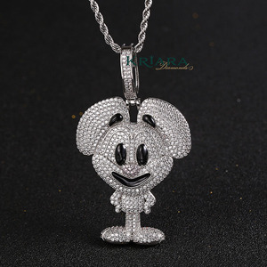 Mickey <b>Mouse</b> Pendant 925 Silver Rhodium Plated Lab Grown Diamond Cartoon Charm Unisex Hiphop Jewelry - Product Image 1