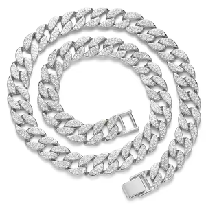 Collar de Eslabones Cubanos con Moissanita VVS de Corte Redondo Personalizado, Estilo Hip Hop, Oro Blanco, Plata 925, Cadena Cubana, Joyería Fina para Hombre, Regalos - Product Image 1