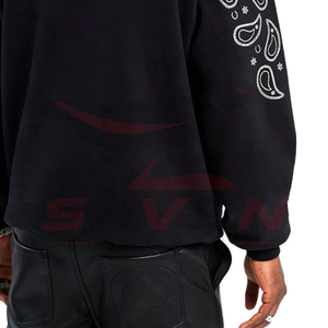 Sweat à capuche épais noir avec strass pour homme, streetwear, épaules tombantes, motif diamant, pull personnalisé en coton lourd - Product Image 5