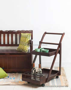 Chariot de bar en bois massif Royal Patron Brown, chariot de service vintage Heritage Patron, chariot de service moderne Elite Patron, origine Rajasthan - Product Image 2