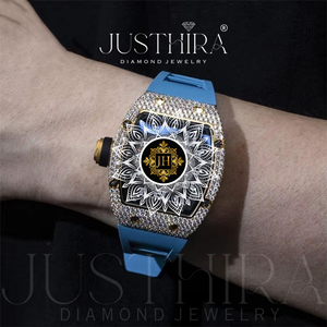 Reloj Automático de Cuarzo para Hombre con Correa de Goma Azul y Caja con Diamantes, Suministro Directo de Fábrica, con Esfera de CRISTAL DE ZAFIRO - Product Image 4