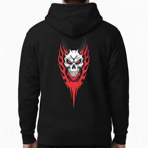 Sweat à capuche en molleton noir pour homme avec logo personnalisé, vente en gros, streetwear, motif crâne de démon et flammes, pull épais pour l'hiver - Product Image 2