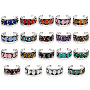 Handcrafted Gemstone Cuff <b>Bracelet</b> Brass Silver Plated Multi Stone Bangle Gothic <b>Boho</b> Statement Jewelry Custom Stone Options - Product Image 1