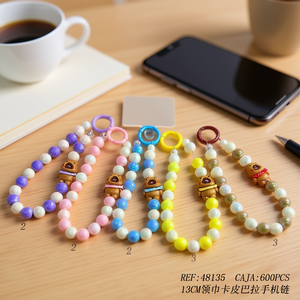 Cinturino per telefono con orsetto carino e perline, 13 cm, con perle colorate e anello in metallo per decorazione cellulare - Product Image 3