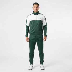 Conjunto Deportivo para Hombre Hawk Eye, Verde y Blanco con Bloques de Color, Chaqueta con Cierre Completo y Pantalones Deportivos con Bolsillos Laterales, Corte Regular, para Otoño - Product Image 1
