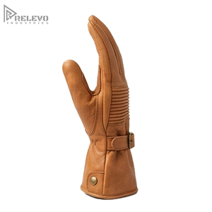 Guantes de Cuero Genuino Camel para Hombre al por Mayor, Guantes de Motocicleta Retro de Cuero con Puño Largo, Personalizados OEM - Product Image 3