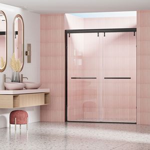 56-60 dentro. W X 76 In. H doppia porta scorrevole Semi-Frameless 5/16 \ "(8mm) trasparente vetro temperato pellicola antideflagrante opaca - Product Image 1