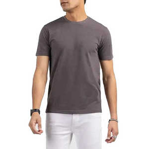 T-shirt décontracté pour homme en jersey de coton gris à col rond et manches courtes, coupe classique, couleur unie, disponible à la vente - Product Image 1