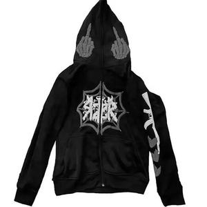 Sweat-shirt à capuche zippé Y2K personnalisé, style streetwear, motif toile d'araignée gothique, squelette, coupe oversize, pour homme, en molleton épais, style punk - Product Image 6