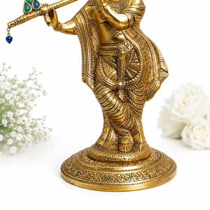Escultura de Flauta de Krishna en Latón, Estilo Art Deco Geométrico, Lujosa, para Festival Espiritual, Regalo de Janmashtami, Adorno de Mesa o Templo - Product Image 5