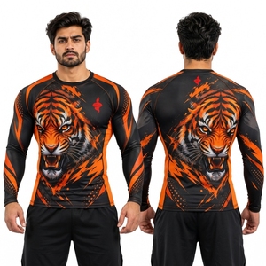 Vêtements de sport personnalisés pour hommes, rashguard à séchage rapide, t-shirt de compression en tissu extensible pour la natation, le surf, la remise en forme et l'entraînement en plein air - Product Image 6
