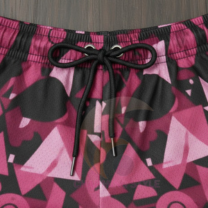 Men's Black Gym Shorts Elastic Waist Double <b>Layer</b> 100% Polyester Sublimation Plain Street Wear Sets and Sports Short - Product Image 2