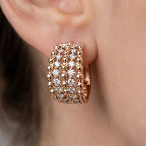 Joyería Fina de Hong Kong, Gran Oferta, Aretes de Aro Huggie de Oro Rosa de Alta Calidad con Diamantes Reales, Estilo Vintage para Fiestas y Aniversarios - Product Image 3