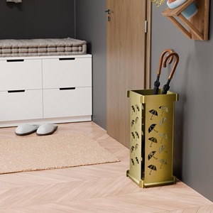 Porte-parapluie en métal doré ajouré, design élégant, idéal pour l'entrée, la maison, l'hôtel, le bureau, rangement stylé et décoration moderne - Product Image 1
