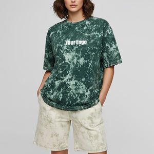 ชุดเสื้อยืดคอกลมและกางเกงขาสั้นผ้าฝ้าย 100% คุณภาพสูง ล้างสีแบบแอซิดวอช สไตล์สตรีทแวร์ ทรงหลวม ใส่สบาย เหมาะสำหรับออกกำลังกาย - Product Image 1