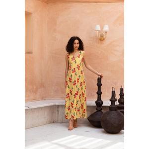 Floral Printed Maxi <b>Dress</b> Women O-Neck Bell Sleeve A-Line Casual <b>Summer</b> <b>Dress</b> Eco-Friendly Knitted 100% Cotton <b>Loose</b> Fabric - Product Image 1