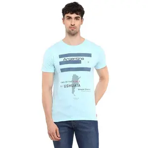 Produsen grosir kaus katun rajut trendi warna biru dengan t-shirt pria leher bulat leher O kustom untuk penggunaan reguler