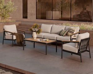 Contemporary Outdoor Sofa Set 5 Seater Weather Resistant Heavy Duty Garden Furniture Beige Cushions <b>Iron</b> Frame ARDENA AGS-117 - Product Image 1