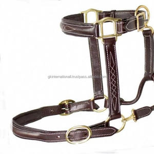 Cabestro de caballo de cuero marrón cosido, lujo, con relleno ultra suave y hebilla de latón sólido resistente, equipo de caballo - Product Image 2