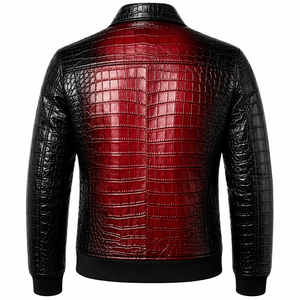 Veste en cuir pour homme à motif crocodile, rouge et noir, col chemise, coupe ajustée, en cuir véritable, vente en gros, OEM personnalisé - Product Image 2