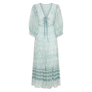 Vestido Maxi Jasmine Hecho a Mano, Color Niebla Marina, Hermoso Tie-Dye, Lavable, 100% Algodón, Hecho de Forma Ética por Artesanos - Product Image 3