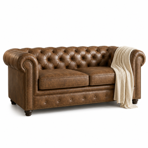Classic Brown Genuine Leather <b>Sofa</b> with Chesterfield Tufting Rolled Arms Luxury Style <b>for</b> Living Spaces Chesterfield Couch - Product Image 2