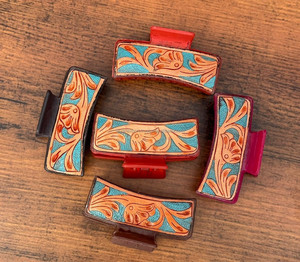 New Arrival Wholesale Western Stylish Handmade <b>Engraved</b> <b>Tooled</b> Leather Hair Claw Clips Leather Claw Hair Accessories for Women's - Product Image 3