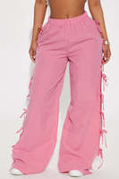 Pantalon large rose à carreaux vichy avec lacets latéraux et fente, en tissu léger, style mode, fournisseur OEM, pantalons pour hommes