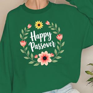 Feliz Pascua con corona floral sudaderas de mujer - Product Image 2