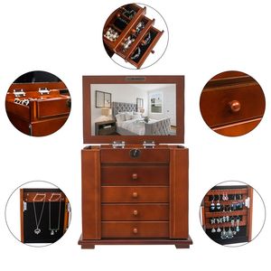 Portagioie Artigianale in Legno a 5 Strati, Stile Personalizzato con 4 Cassetti, Scatola Portaoggetti Marrone Stampata - Product Image 3