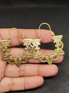 ต่างหูดรอปทองเหลืองส่งออกขายส่งทำมือชุบทองตกแต่งด้วยลวดลายขอบเรียบ - Product Image 4