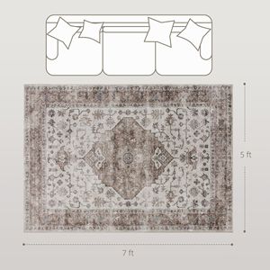 Tappeto Vintage 5x7 Marrone Chiaro Antiscivolo Lavabile in Lavatrice per Soggiorno Camera da Letto Sala da Pranzo - Product Image 3