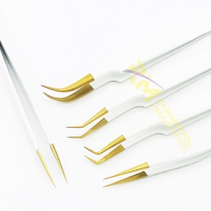 Pince à épiler pour extensions de cils RMI Shin Gold Plasma Tip et revêtement en poudre blanche, acier inoxydable, lot de 6 pinces à pointes différentes - Product Image 4