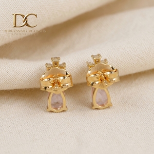 Pendientes de Oro Amarillo Sólido de 14 Quilates con Diamante Cultivado en Laboratorio Certificado por IGI y Zafiro Padparadscha para Mujer, Regalo para Cualquier Ocasión - Product Image 5