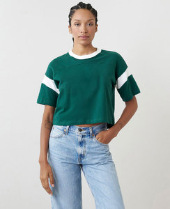 T-shirt d'été respirant en coton peigné à manches courtes de couleur unie Top ample pour femmes - Product Image 5