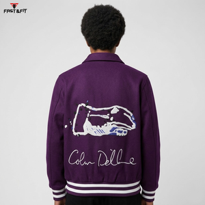 Most Popular Custom Fashion Embroidery Patch <b>Canvas</b> 100% Cotton Windproof Breathable Classic College Bomber <b>Jacket</b> for <b>Men</b> - Product Image 6