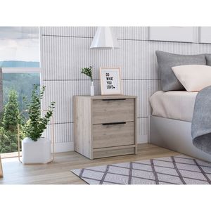 Comodino Kaia Grigio Chiaro con Due Cassetti e Maniglia in Metallo, Tavolino Versatile o Tavolo Laterale - Product Image 1