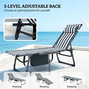 Chaise longue d'extérieur bleue et blanche pour bronzer et profiter du jardin - Product Image 4