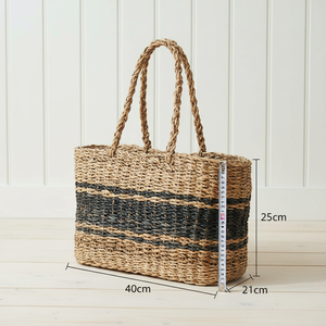 Handwoven Seagrass <b>Basket</b> with Handle Natural Woven <b>Storage</b> Tote <b>Basket</b> for Shopping Beach and Home Use - Product Image 6