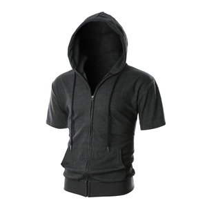 เสื้อฮู้ดซิปแขนสั้นผู้ชาย ระบายอากาศได้ดี เหมาะสำหรับการฝึกซ้อมกีฬา มีกระเป๋าหน้า เสื้อคลุมมีฮู้ดสำหรับไลฟ์สไตล์แอคทีฟ - Product Image 3