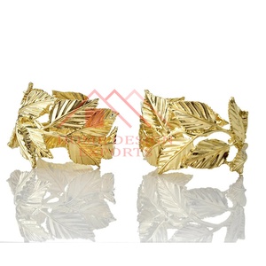 Rond de serviette doré unique pour décoration de table de fête de mariage meilleur vendeur Rond de serviette décoratif en feuille de fleur dorée - Product Image 1