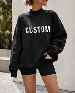 เสื้อสเวตเชิ้ตคอเต่าโอเวอร์ไซส์สำหรับผู้หญิง พิมพ์โลโก้ได้ตามต้องการ ทรงหลวม ผ้าฟลีซพรีเมียม สวมใส่สบาย แฟชั่นฤดูใบไม้ร่วงและฤดูหนาว - Product Image 1